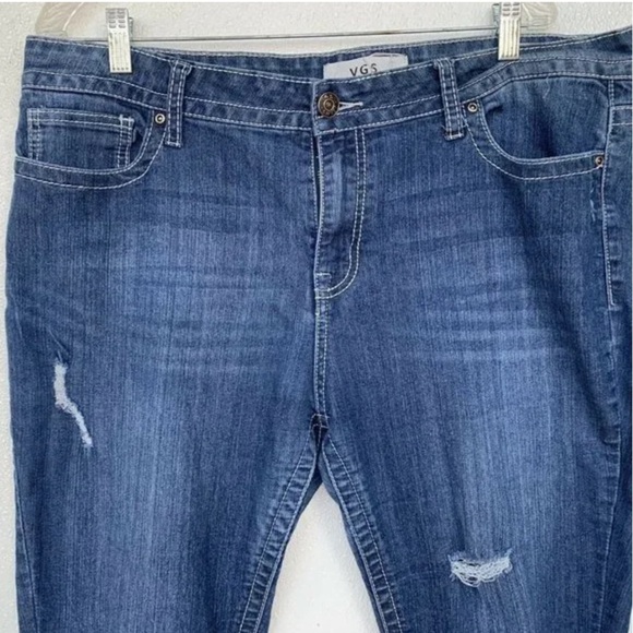 Vigoss Slim Boot Jeans Size 16 Blue Embroidery Distress Stretch 5 Pockets - Picture 4 of 6